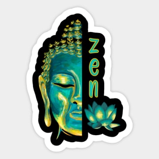 Zen Buddhist Digital Painting Blue & Yellow Buddha Lotus Art Sticker